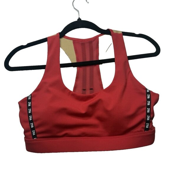 Zyia Game Day Light and Tight Sports Bra Sz M Red Beige Racerback Workout Yoga - Picture 1 of 5